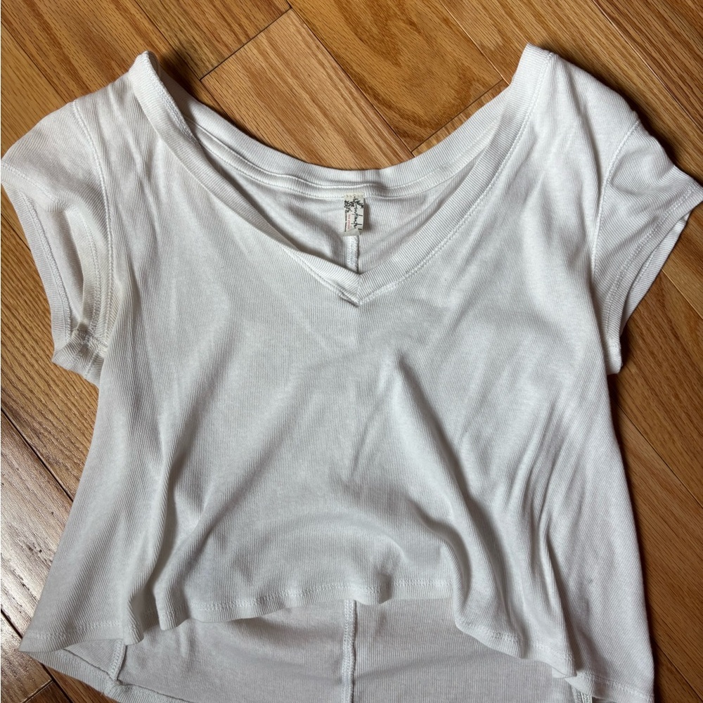Free People White V-Neck Women's Top
